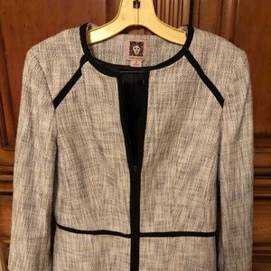 Black and white with black full zipper blazer.